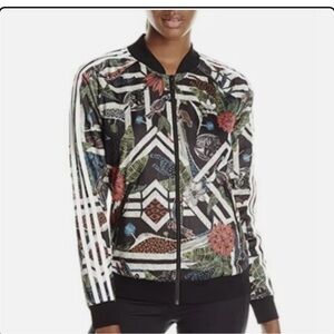 adidas Black Floral & Geometric Print Bomber Jacket